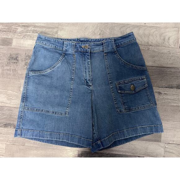 J.Jill Pants - J Jill Two Tone Denim Shorts Size 8 High Rise Stretch Cargo Utility Jean Shorts